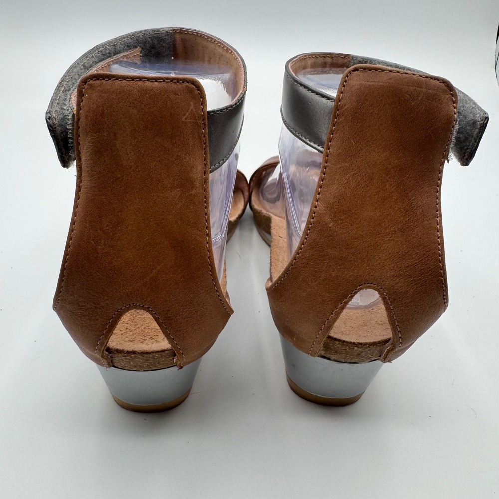 Naot Dot Collection Leather Wedge Sandals Brown Pewter Metallic Ankle Strap 39 - Picture 3 of 5